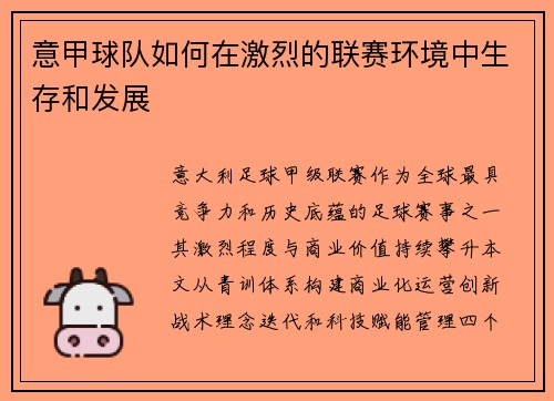 意甲球队如何在激烈的联赛环境中生存和发展